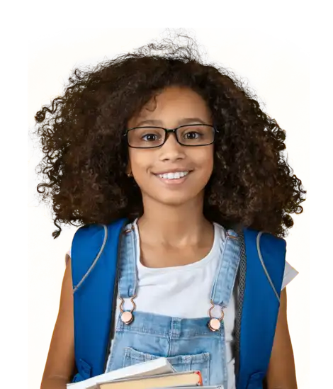 Mädchen mit Locken und Schulbüchern
